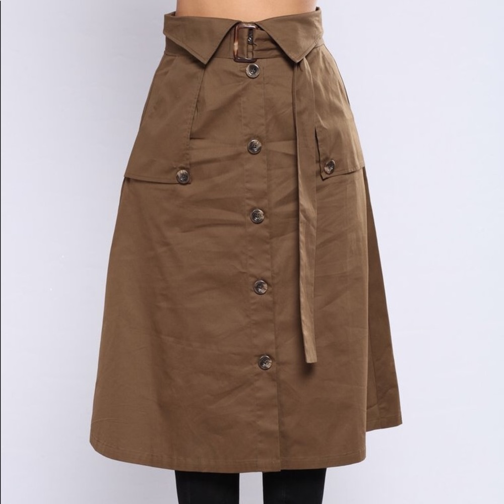 Fashion Nova Working Girl Midi Skirt - Olive (1X)
